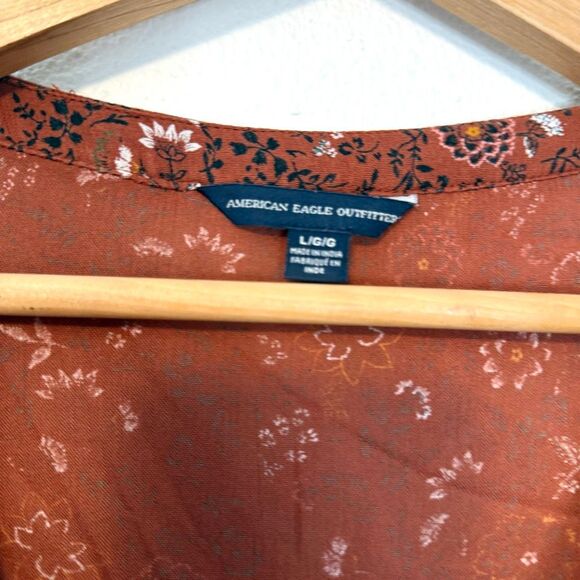 American Eagle Boho Floral Print Rust Blouse Size Large - Picture 4 of 9